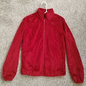 Red north face fuzzy full zip sweatshirt
